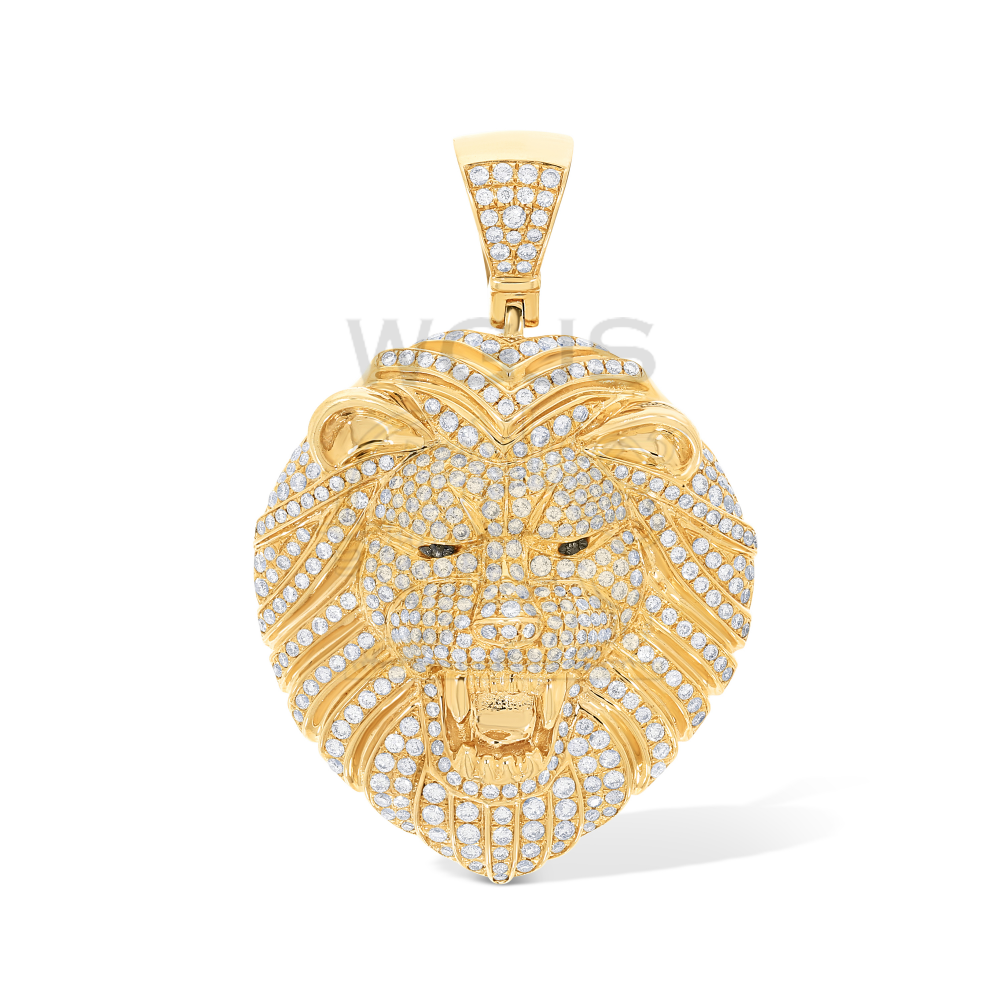 Diamond Lion Head Pendant 2.00 ct. 14k Yellow Gold