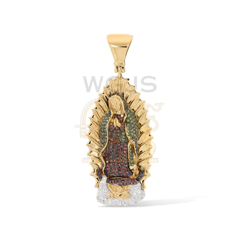 Multi-Colored Diamond Praying Mary Pendant 0.90 ct. 10k Yellow Gold