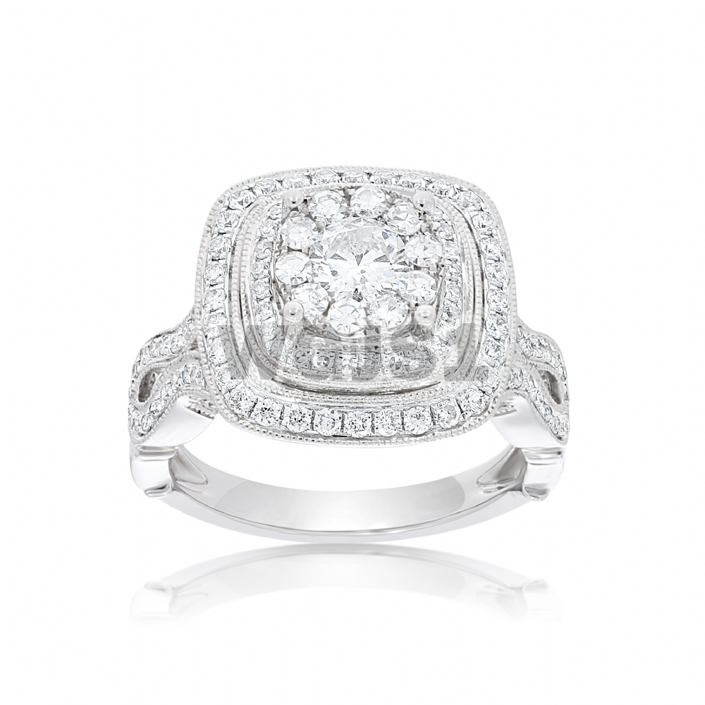Diamond Engagement Ring 1.43 ct. Pillow Shaped 14k White Gold