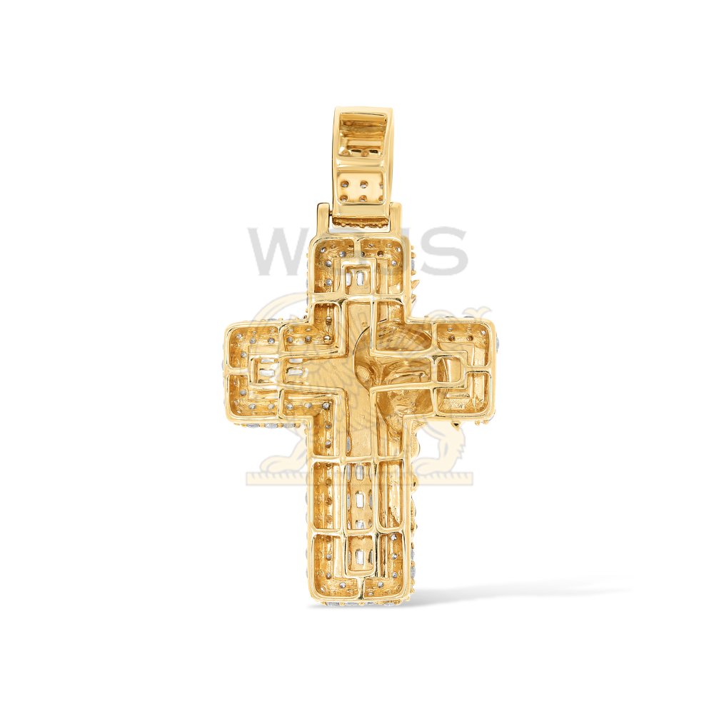 Diamond Cross Pendant with Enamel Jesus 2.60 ct. 10k Yellow Gold