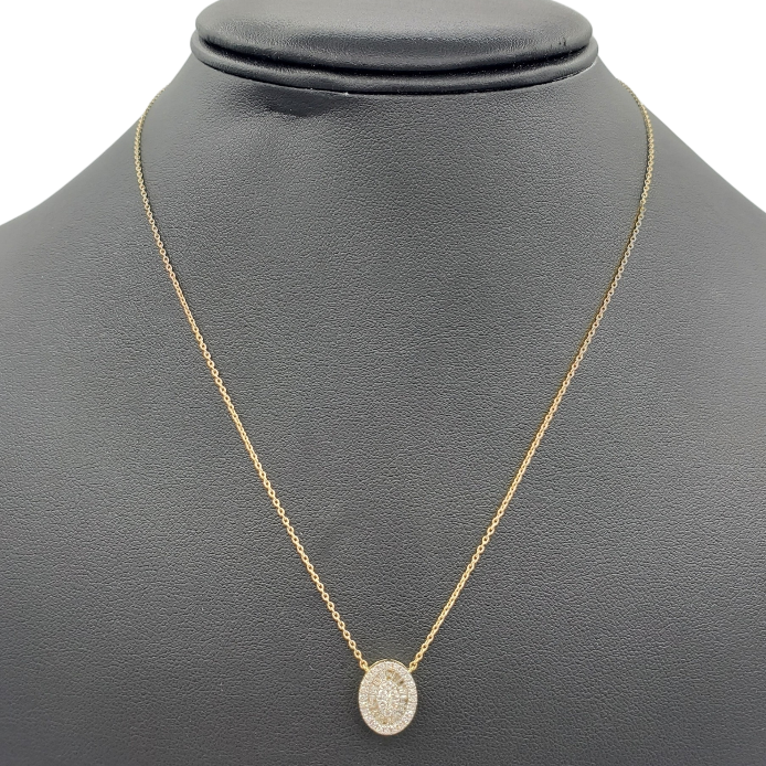 Baguette Diamond Oval Pendant with Gold Chain 0.50ct 14K Yellow Gold