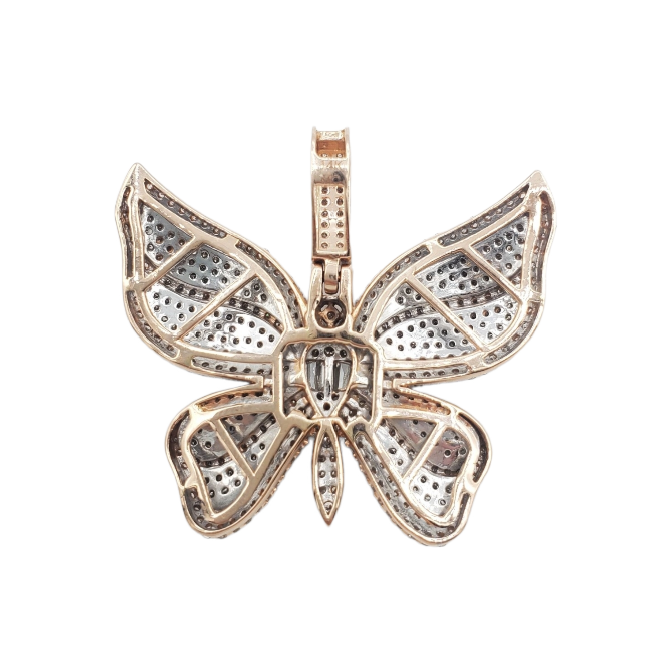Baguette Diamond Butterfly Pendant 2.56ct 14K Rose Gold