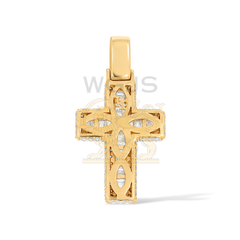Baguette and Round Diamond Cross Pendant 2.40 ct. 14k Yellow Gold