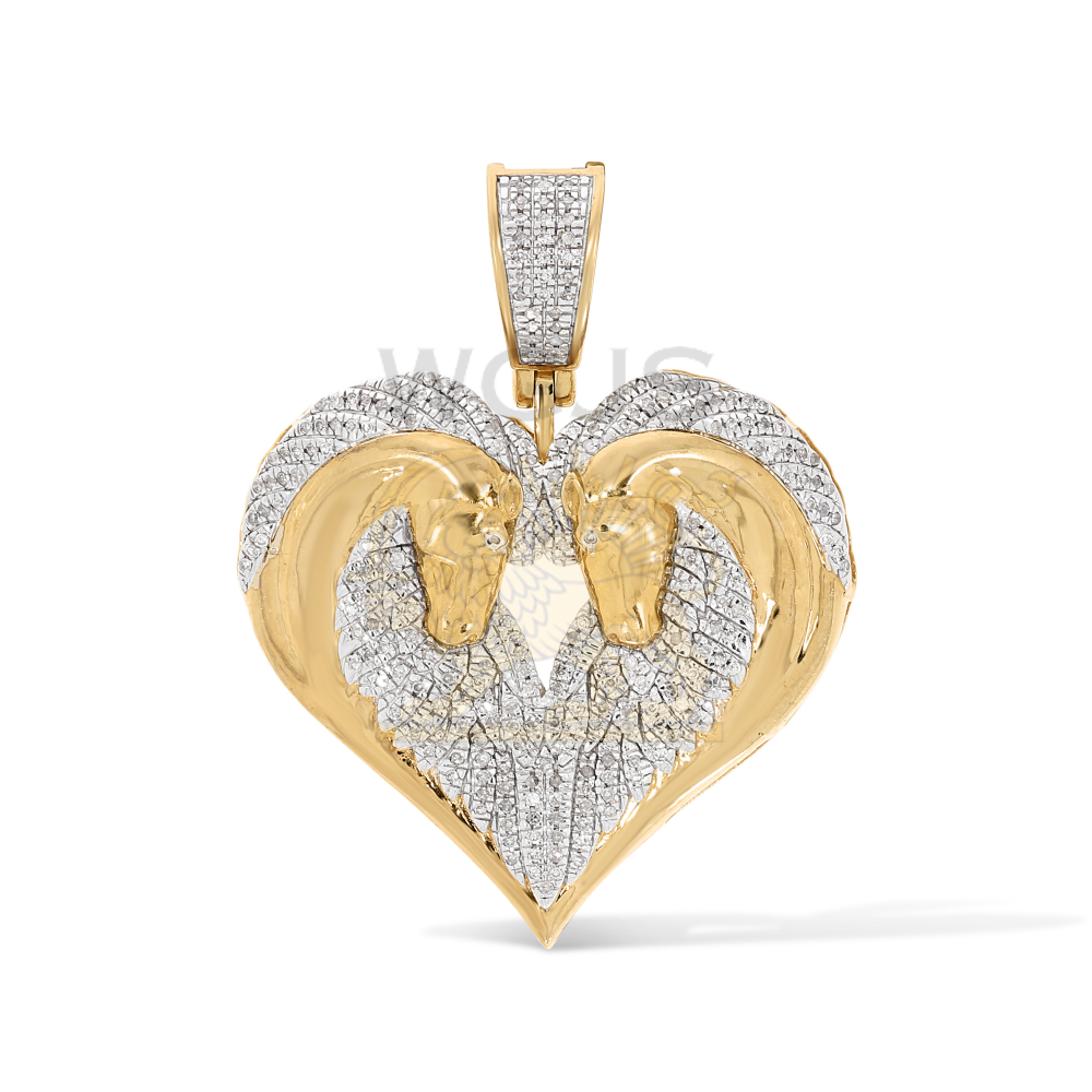 Diamond Heart Shaped Loving Horses Pendant 0.42 ct. 10k Yellow Gold