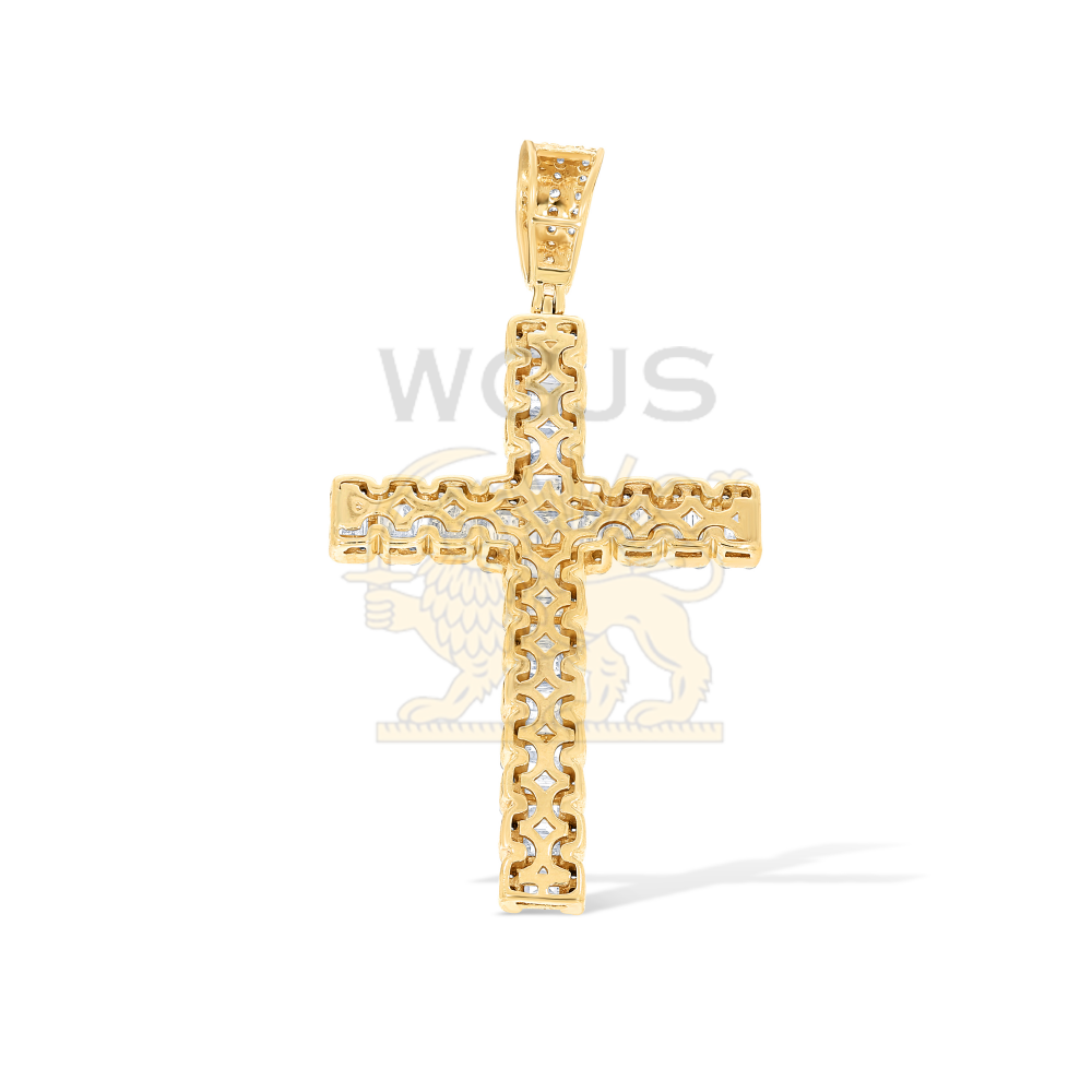 Baguette and Round Diamond Cross Pendant 2.00 ct. 14k Yellow Gold