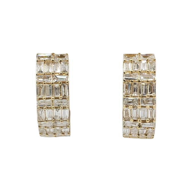 Baguette Diamond Huggies Earrings 0.35ct 14K Yellow Gold