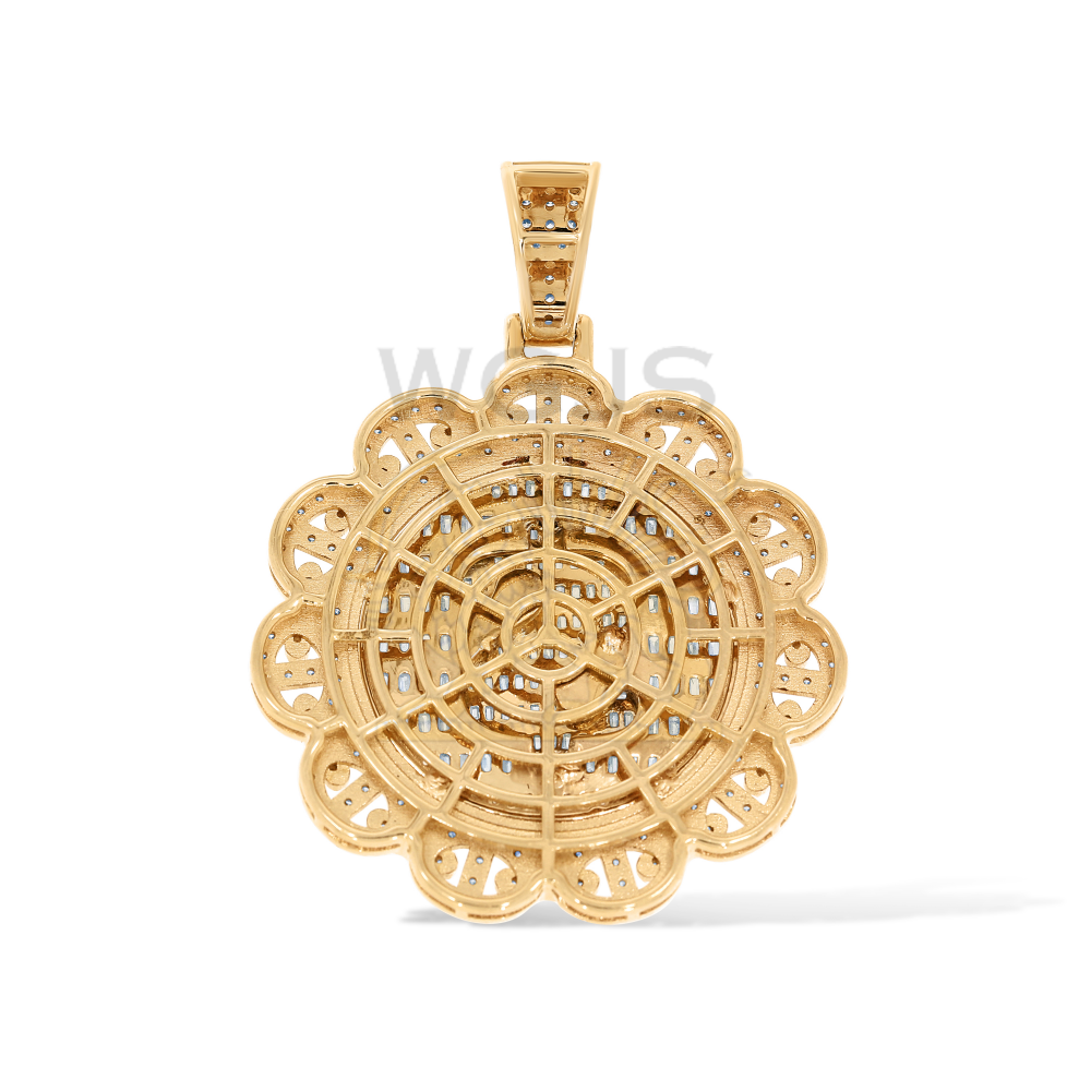 Baguette and Round Diamond Money Sign Medallion 3.30 ct. 14k Yellow Gold