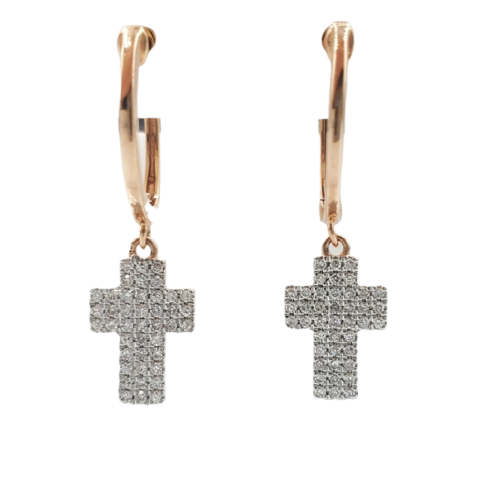 Diamond Cross Dangle Earrings 0.31ct 14K Rose Gold