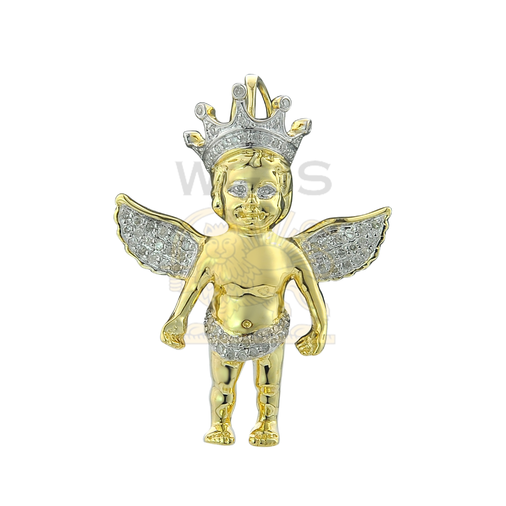 Diamond Angel Pendant . 0.30CT 10K Yellow Gold
