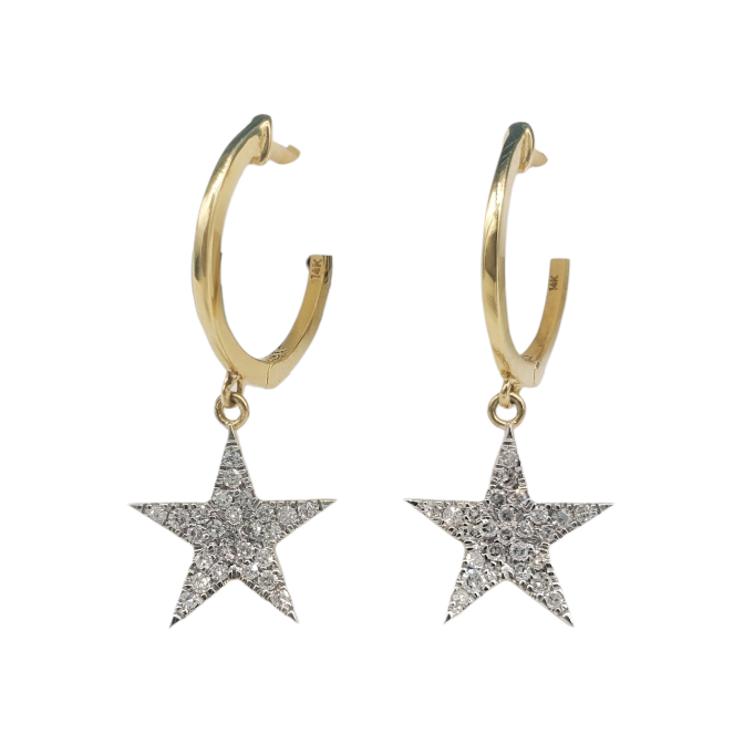 Diamond Star Dangle Earrings 0.31ct 14K Yellow Gold