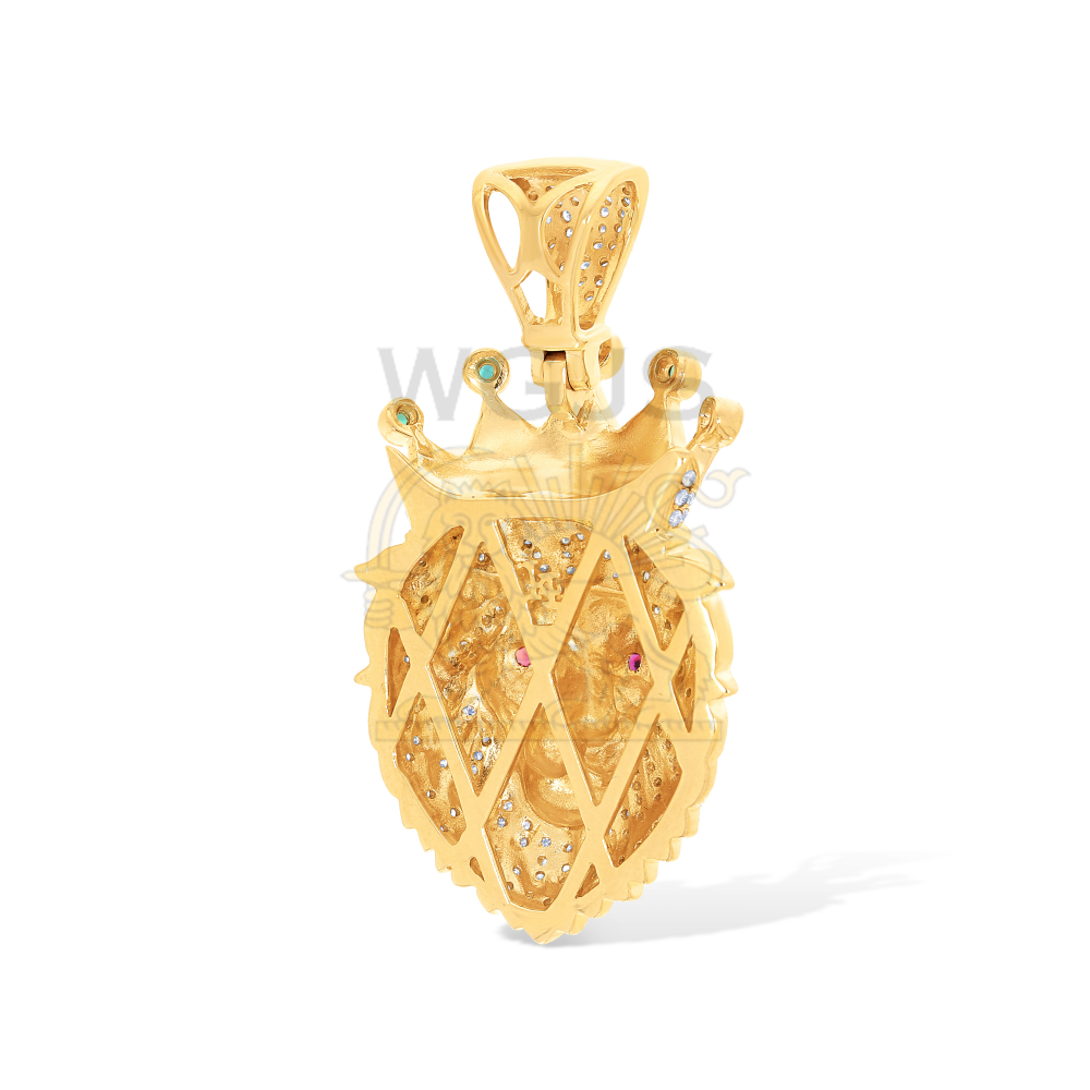 Diamond Lion Head with Crown Pendant 1.60 ct. 14k Yellow Gold