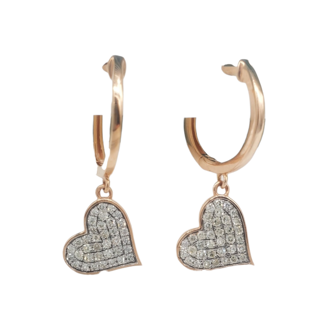 Diamond Heart Dangle Earrings 0.31ct 14K Rose Gold
