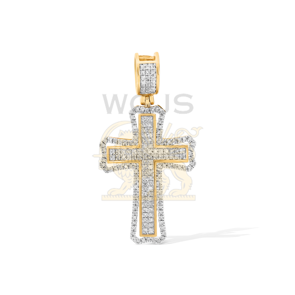 Diamond cross pendant with diamond bail.  0.42 ct. 10k yellow gold