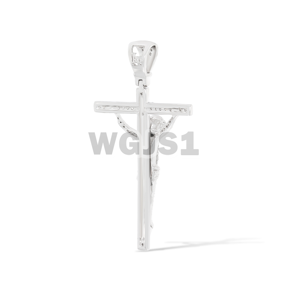 Diamond Jesus Cross Crucifix Pendant 0.65 ct. 14k White Gold
