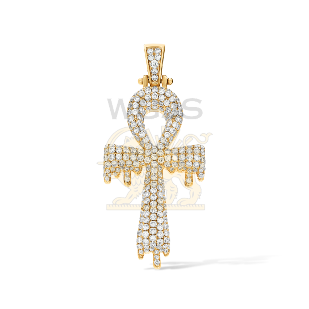 Diamond Drip Ankh Cross 3.56 ct. 10k Yellow Gold