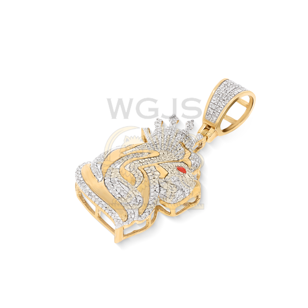Diamond Lion Head Crown Side Profile Pendant 0.60 ct. 10k Yellow Gold