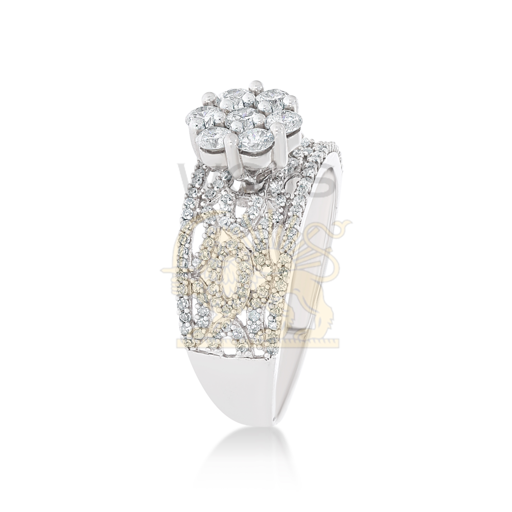 Fancy Cluster Diamond Engagement Ring 0.90 ct. 14k White Gold