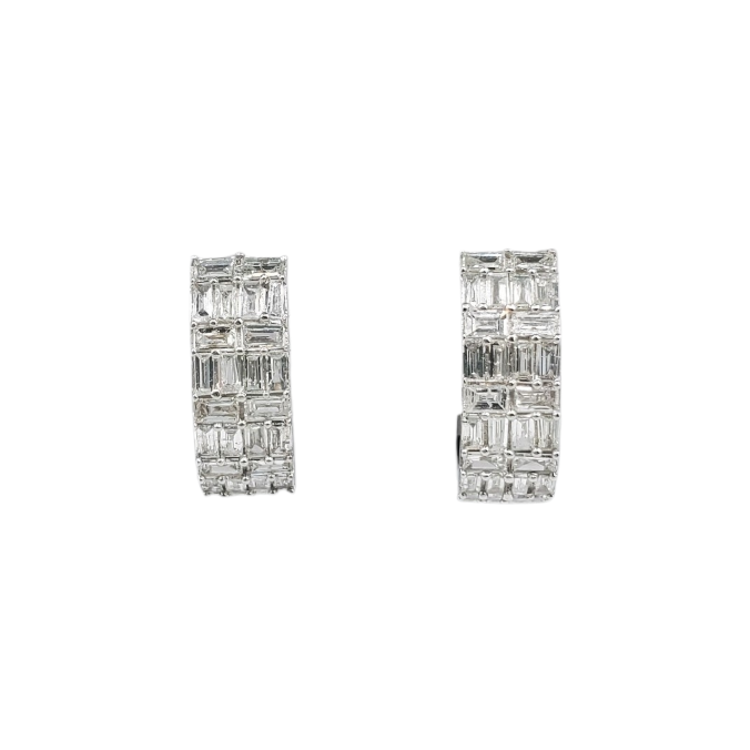 Baguette Diamond Huggies Earrings 0.35ct 14K White Gold