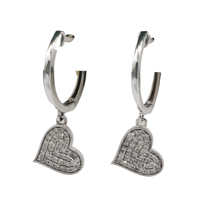 Diamond Heart Dangle Earrings 0.31ct 14K White Gold