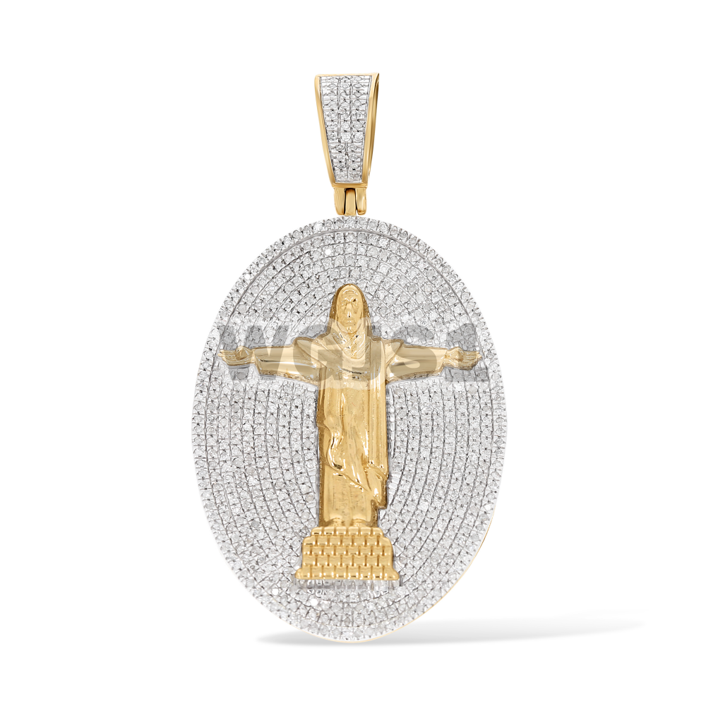 Christ The Redeemer Oval Diamond Pendant 1.15 ct. 10k Yellow Gold