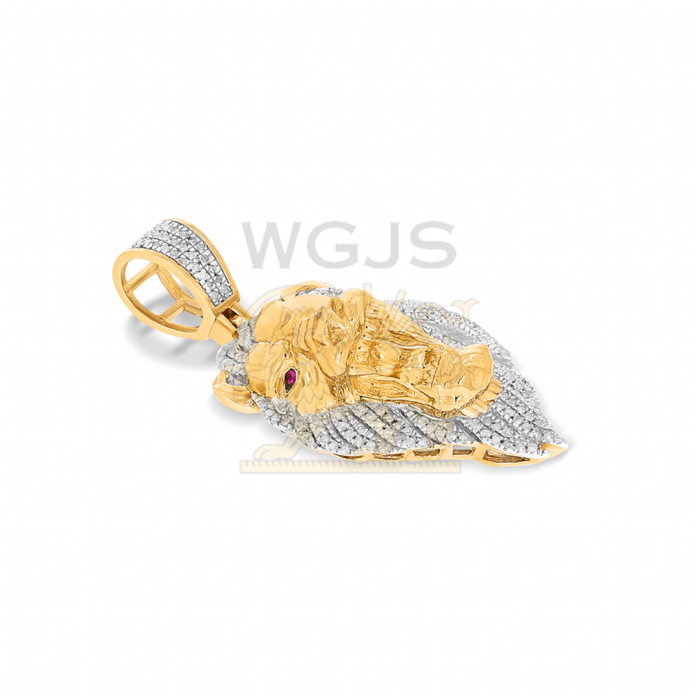 Diamond Lion Head Roaring Pendant 0.54 ct. 10k Yellow Gold