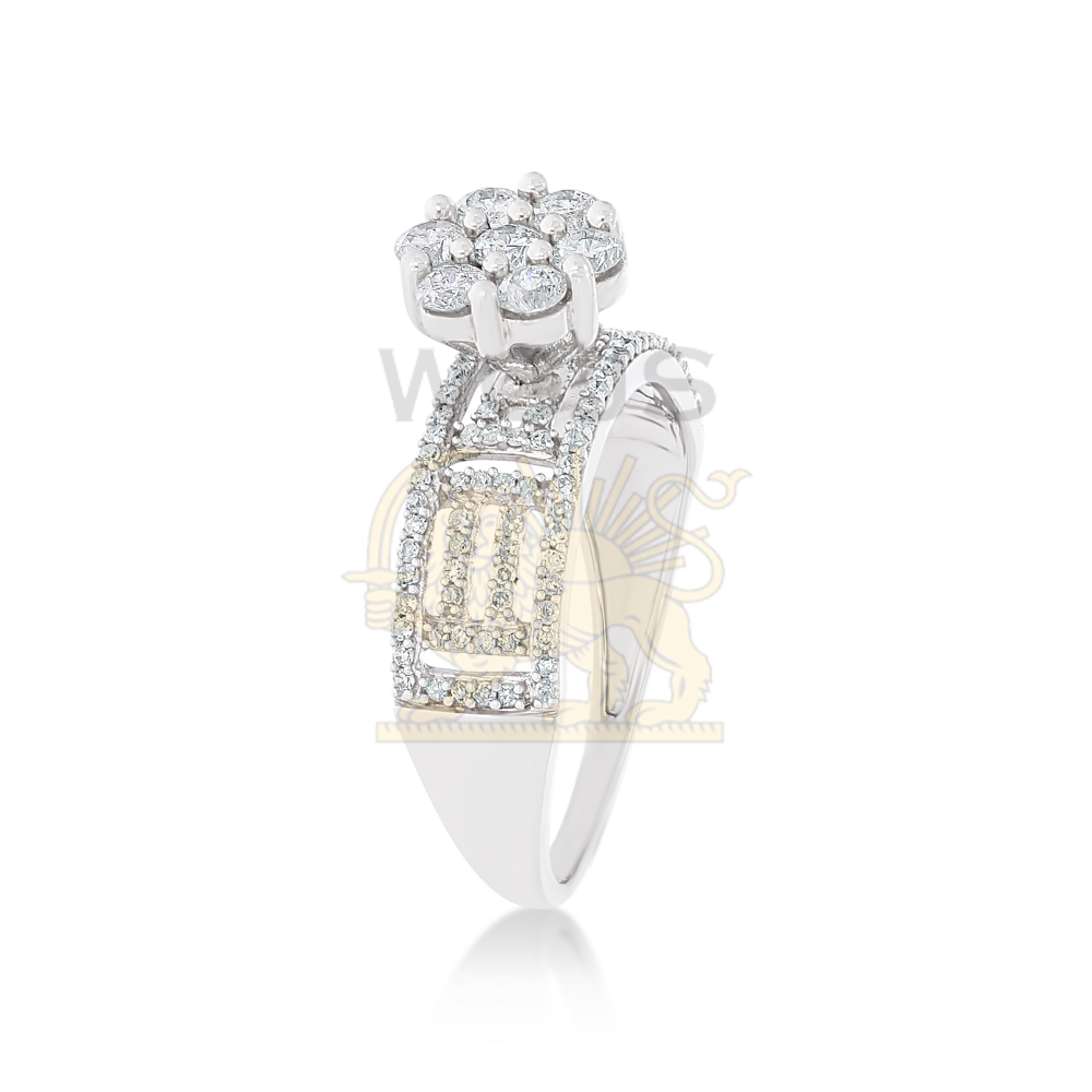 Diamond Engagement Ring Cluster Setting 0.72 ct. 14k White Gold