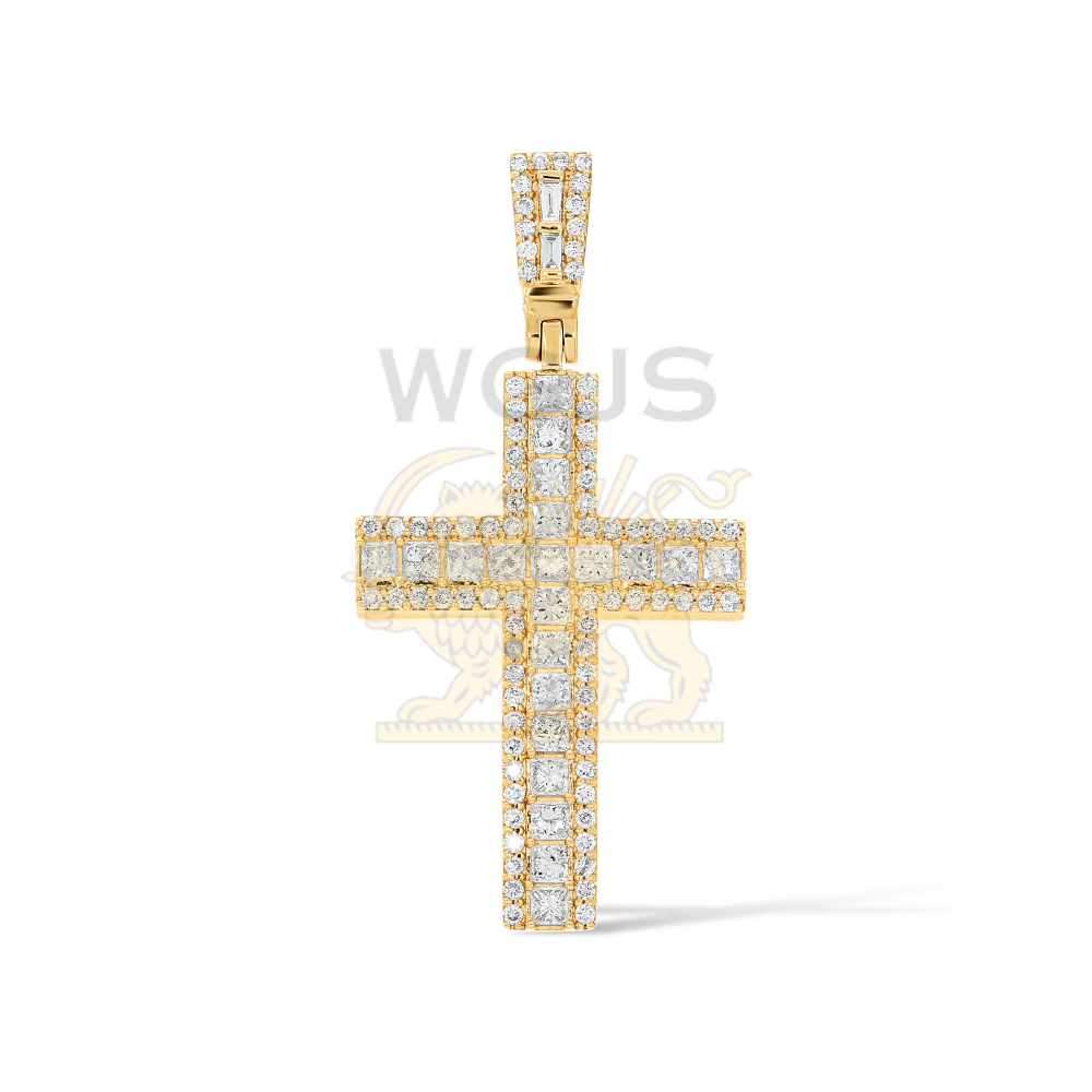 14k Princess Cut Diamond Cross Pendant 1.50 ct. Yellow Gold