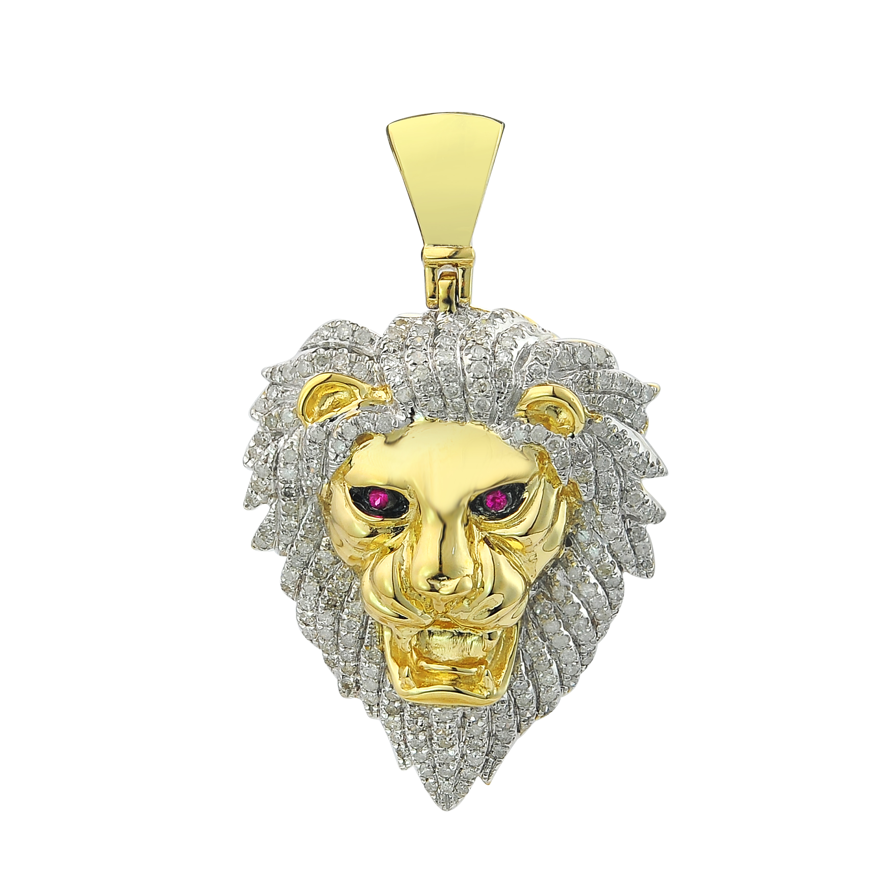 Diamond Lion Head Pendant   1.02 ct. 10K Yellow Gold