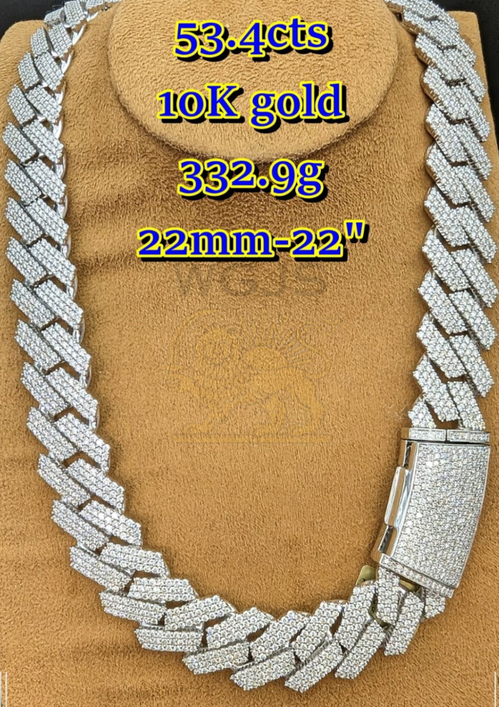 10K White Gold Miami Cuban chain with 53.4 CTS  diamonds, 332.9 GRMS, 22