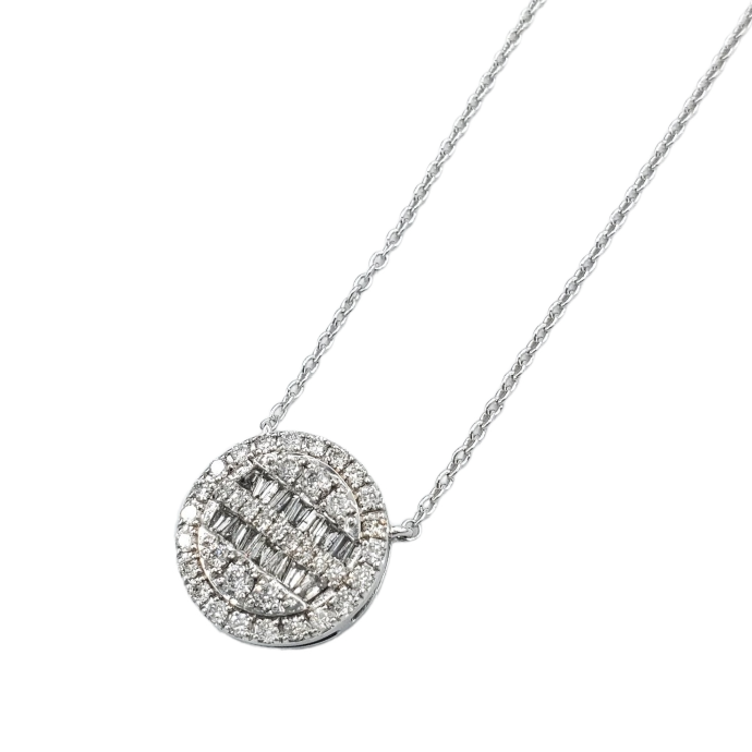Baguette Diamond Circle Pendant with Gold Chain 0.63ct 14K White Gold