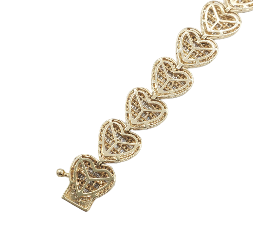 Baguette Diamond Heart Bracelet 7.65ct 14k Yellow Gold