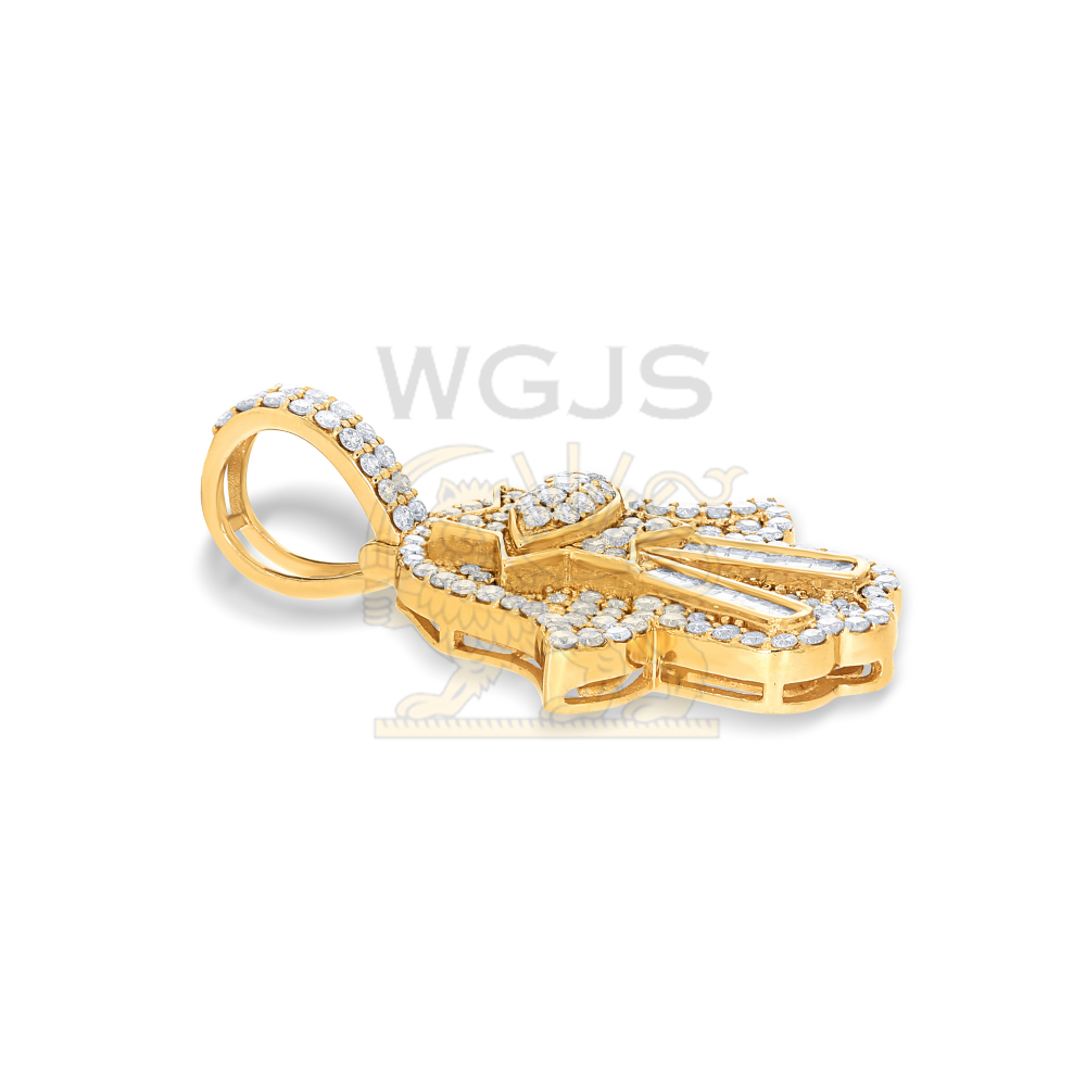 Round and Baguette Diamond Hamza Hand Pendant 1.14 ct. 10k Yellow Gold