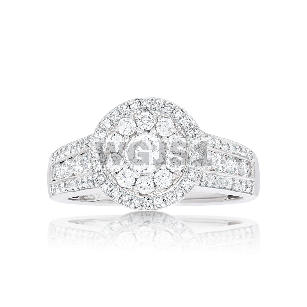 Diamond Engagement Ring 1.57 ct. Halo Setting 14k White Gold