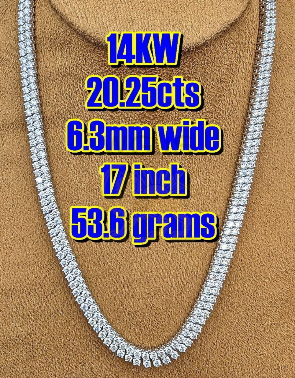 2 Row Diamond Tennis Necklace 17 inch 20.25 ct. 14k White Gold