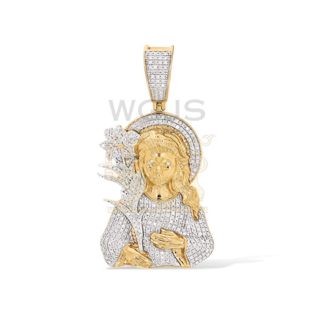 Diamond Mary holding a Rose Pendant 0.67 ct. 10k Yellow Gold