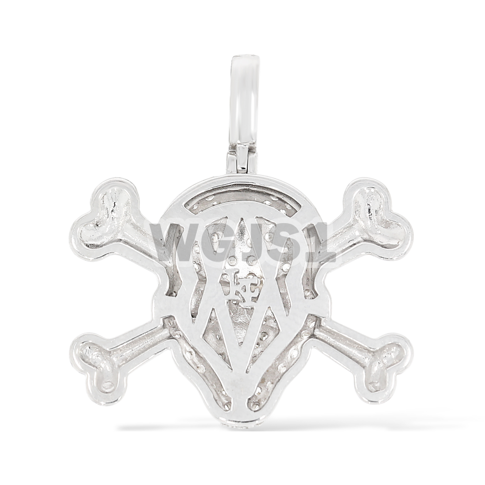 Diamond Pendant Skull and Crossbones with Enamel 0.88 ct. 14k White Gold