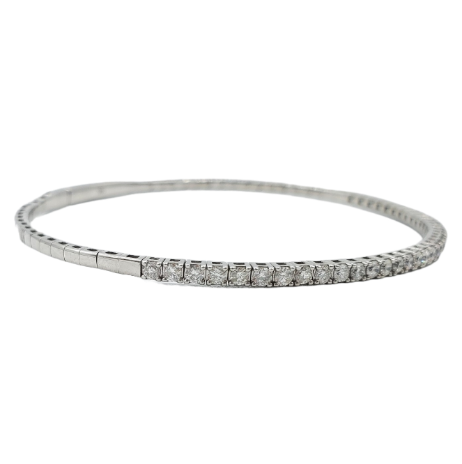 Diamond Tennis Flexi Bangle Bracelet 1.15ct 14K White Gold