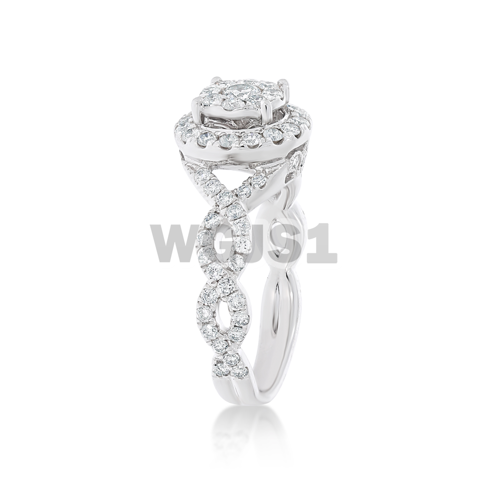 Diamond Engagement Ring Round Halo Design 1.10 ct. 14k White Gold